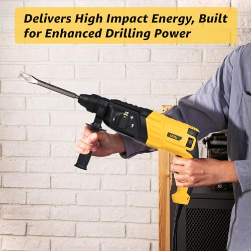 Image of Deli DL-DC26-E1 800W 26mm Corded Electric Rotary Hammer Drill with 0-1150RPM No Load Speed 3 Modes 220-240V~50 /60Hz Machine for Home Wall & Floor Drilling (Pack of 1, Yellow and Black)