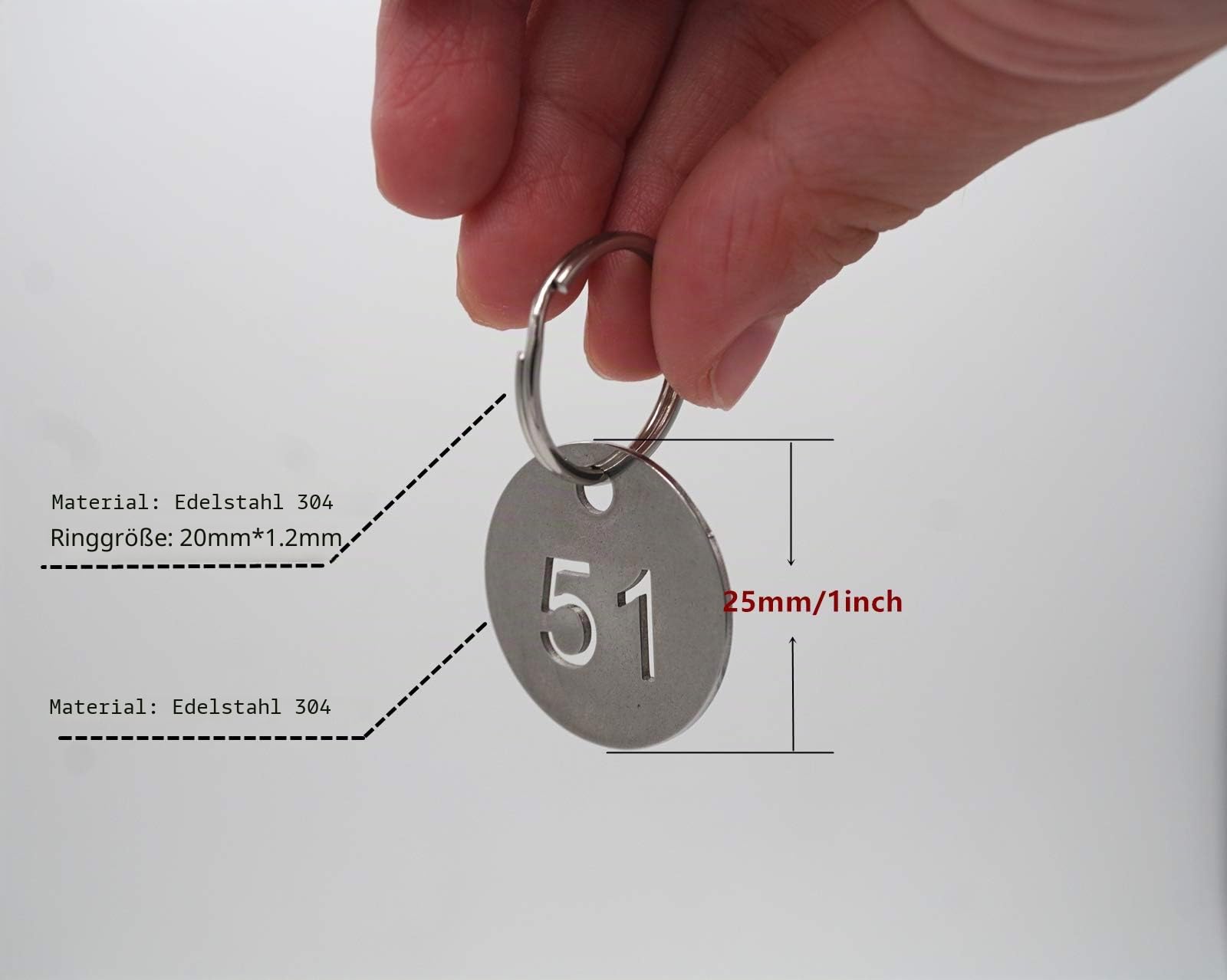 304 Stainless Steel Key Tags with Ring 10 pcs, 25mm Hollowed Number ID Tags Key Chain, Numbered Key Rings - 1 to 10
