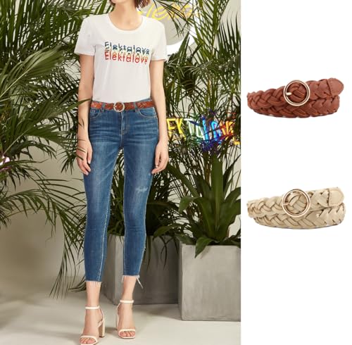 COTIM COYIN Women's Braided Skinny PU Leather Woven Belt for Jeans, Pants4