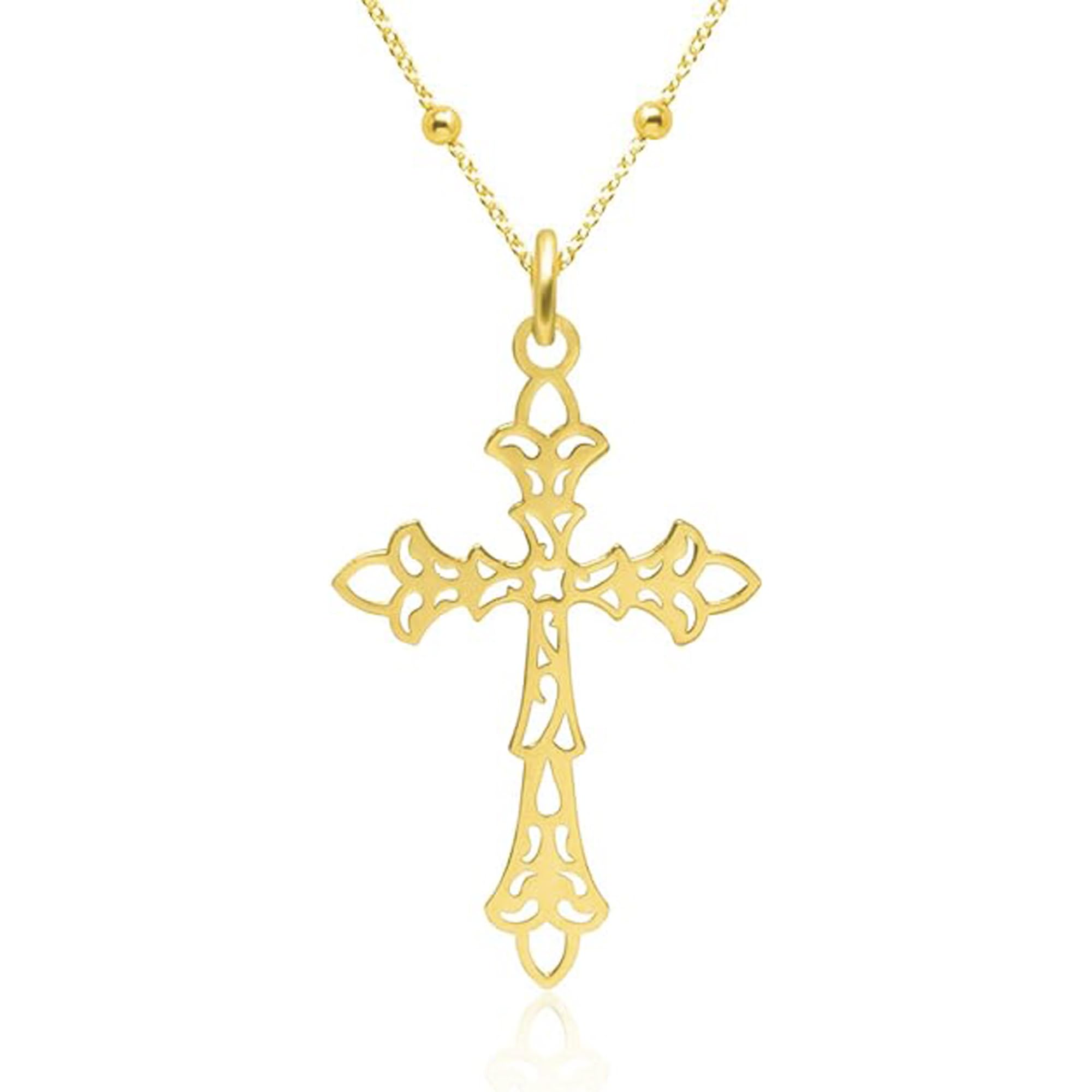 WANDA PLATA Colgante Cruz para Mujer, Collar Cruz Cristiana, Plata de Ley 925 con Baño de Oro, en Caja de Regalo