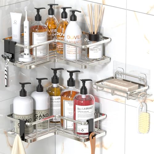 YASONIC Corner Shower Caddy Organizer, 3-Pack Self-Adhesive Rustproof Bath Shelves