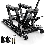 HOMFME 680 kg Hydraulic Motorcycle Lift Jack, Motorbike Lifting Stand with 3-Level Height Adjustable Platform, Wheels, Heavy Duty Motorcycle Jack Lift Table Hoist Stand for ATV UTV Quad (Black)