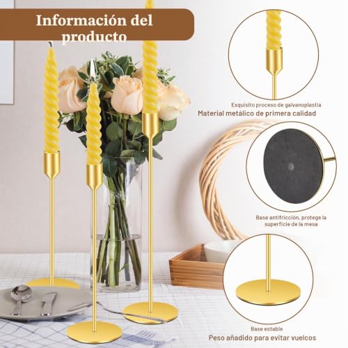 Miniatura 2 de Tosuto - Candelabro Dorado, Juego De 9 Veladores, Candelabro De Boda, Varios Tamaños, Metal Retro, Portavelas Cónicas Para Bodas, Navidad, Cenas Y Banquetes