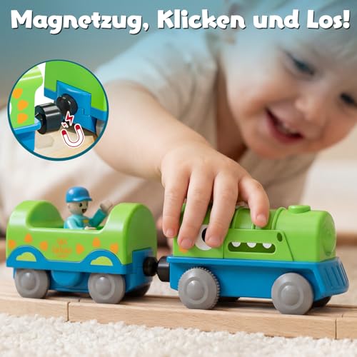 Lehoo Castle Elektrische Lok für Holzeisenbahn, Dinosaurier Batteriezug – Ansicht 3