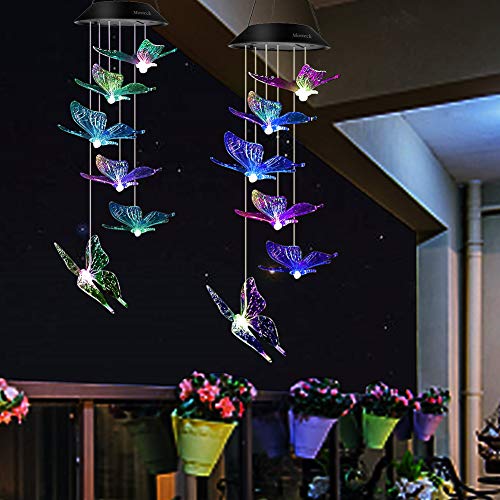 Mosteck Wind Chimes Outdoor Solar Butterfly Wind Chimes Color Changing LED Mobile Wind Chime Make a Great Birthday Gifts for Mom, Hanging Decorative Romantic Patio Lights for Yard Garden Home Party