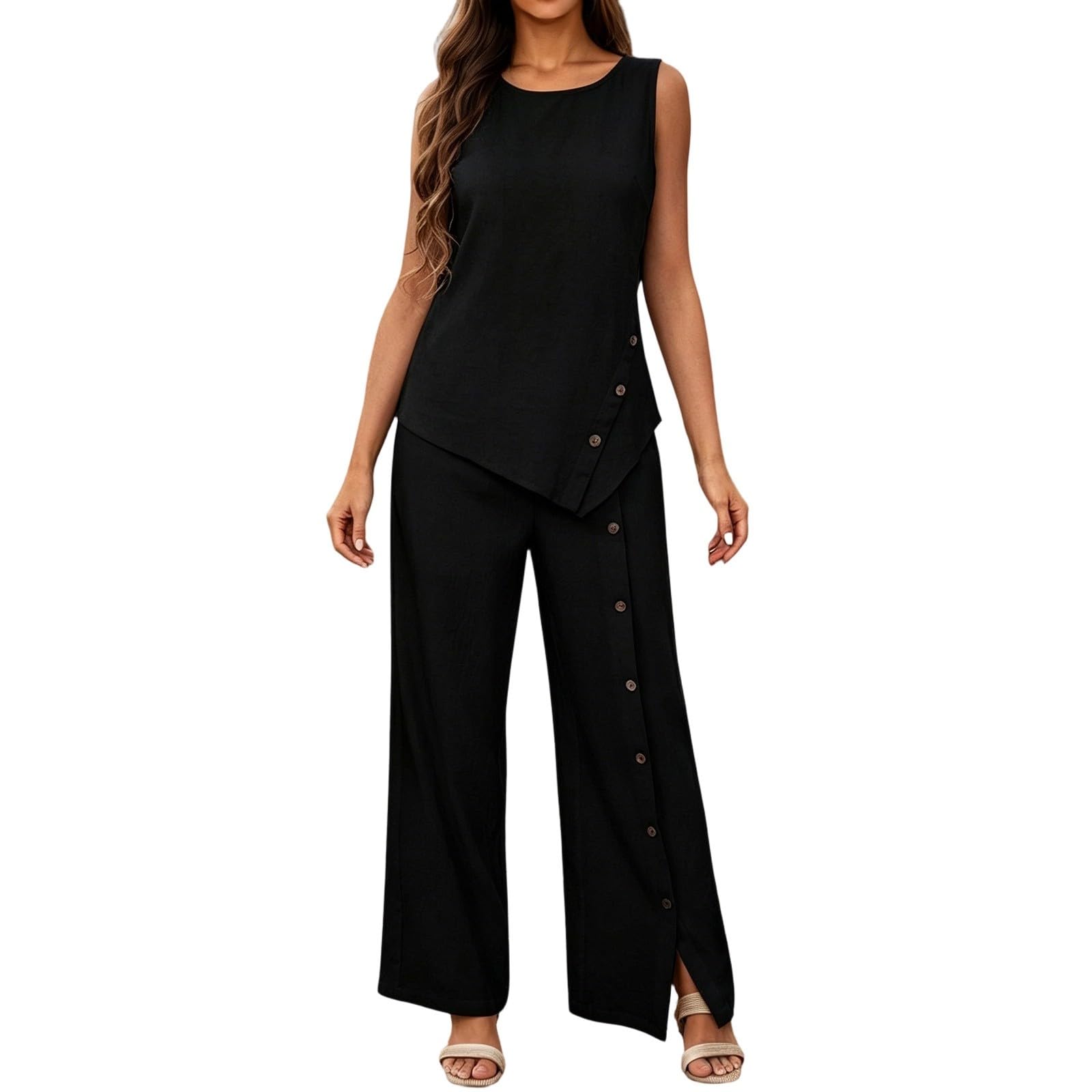 Generisch Conjunto de traje de mujer de 2 piezas, camiseta y pantalones, tallas grandes, festivo, elegante, informal, holgado, informal, ligero, fiesta, formal, ropa casual