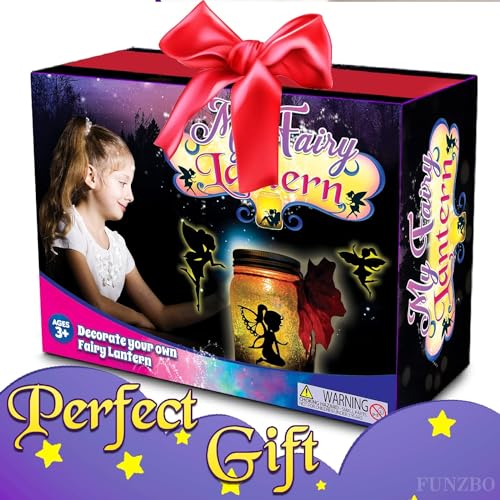 FUNZBO Fairy Lantern Craft Kits - Fairy Lights Battery Operated Crafts for Kids Ages 4-8, Arts and Crafts Supplies, Fairy Toys with 2 Fairy Light Jar, 3, 4, 5, 6, 7, 8, 9 Year Old Girl Birthday Gifts