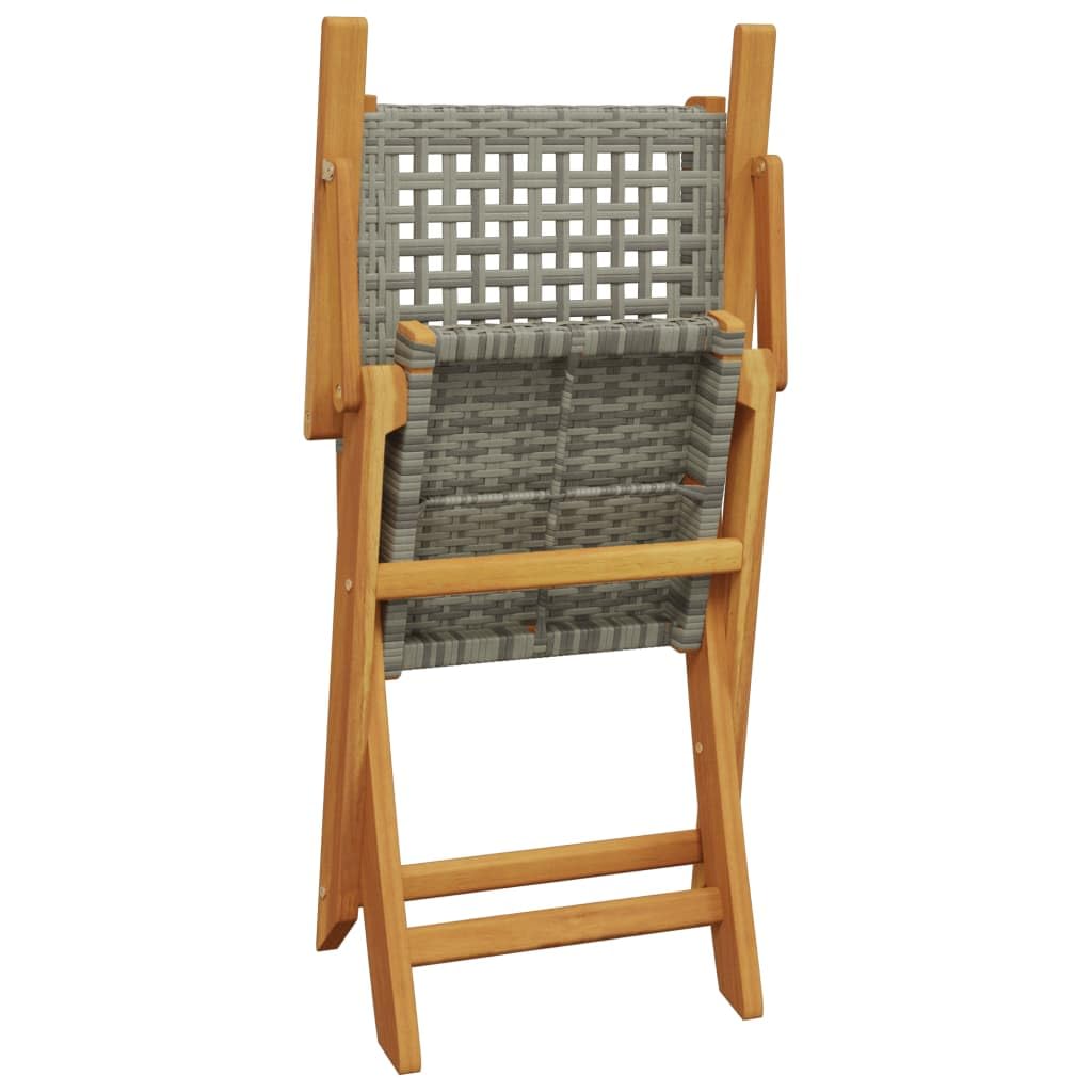 Set da 3 pezzi da bistrot in polyrattan e legno massello di acacia con funzione pieghevole per giardino, balcone, terrazza, resistente alle intemperie, set esterno con sedie e tavolo, in