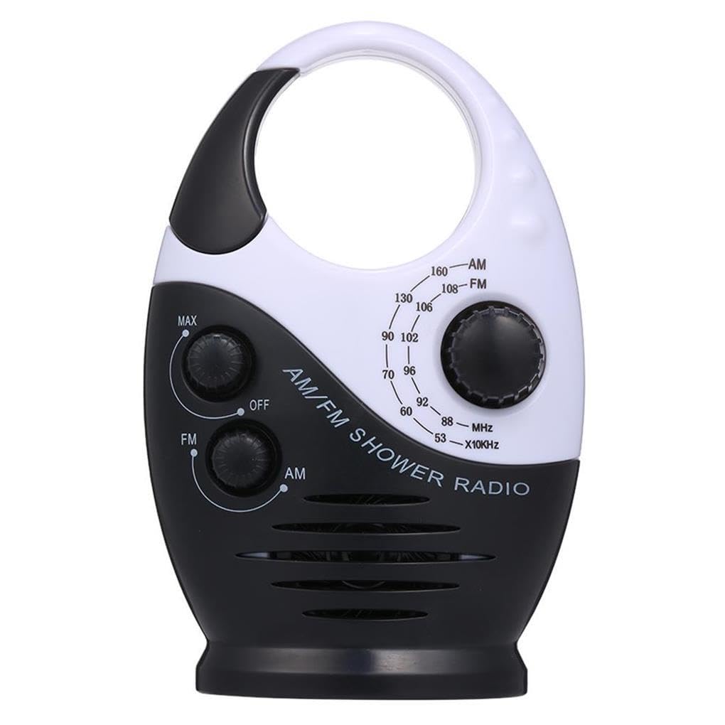 Duschradio, tragbar, zum Aufhängen, wasserdicht, Lautstärke verstellbar, Knopfsteuerung, für Zuhause, Badezimmer, Toilette, Baderadios, Lautsprecher, Schwarz