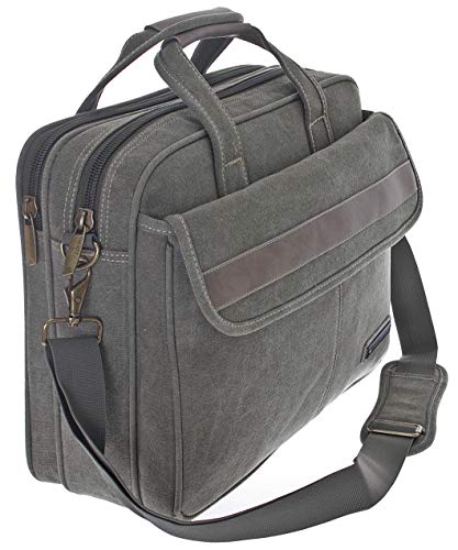 Preisvergleich Produktbild FLUGBEGLEITER Messenger UMHÄNGETASCHE ARBEITSTASCHE Schulter Herren Tasche Stoff Canvas (Olive)