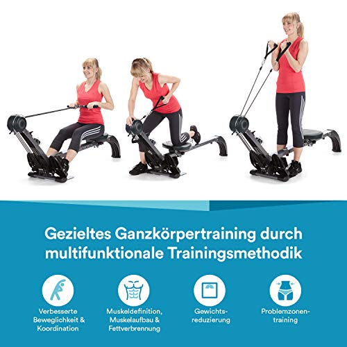 Skandika Rudergerät Poseidon | 2 in 1 Multi Gym, klappbar, Polyfiber Zugsystem mit 3 Widerstandslevel, Inkl. 3… – Bild 3