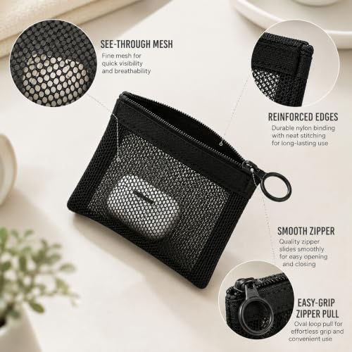 Image of Jexine 60 Pcs Mini Zipper Mesh Bags 4 inch x 3 inch Nylon Coin Pouch, Black