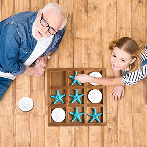 Beach House Decor Wooden Tic Tac Toe Game with Resin Seashell and Starfish Multilayer Tic Tac Toe Board Fun for Family Travel Beach Game Room Decoration, 7.87 x 7.87 x 0.47 Inch - Image 6