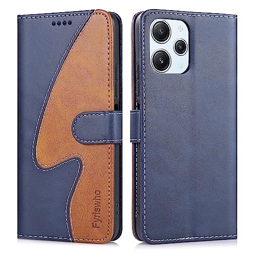 Fyriswho Funda para Xiaomi Redmi 12 4G,Folio PU Cuero Carcasa de Soporte Plegable Ranuras Cover Compatible con Xiaomi Redmi 12 4G - Azul & Marrón