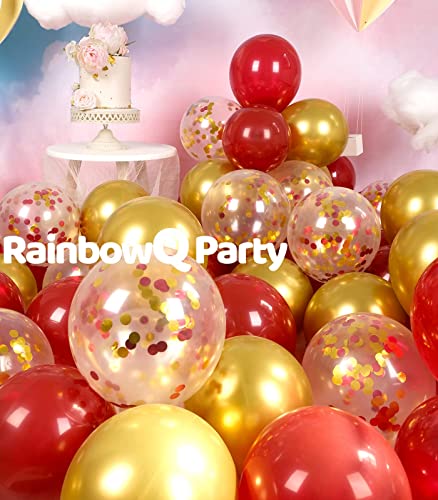 Image of Metallic Shiny Red and Gold Balloons 12 Inch 67PCS Red Gold Confetti Balloons Latex Helium Balloon Set for Graduation Anniversary Wedding Birthday Party Decorations