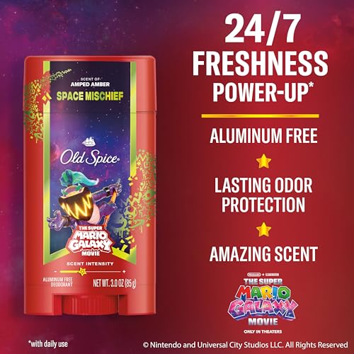 Image of Old Spice X Super Mario, Space Mischief with Armed Amber Scent, Aluminum Free Deodorant + Body & Face Wash Bundle for Men, Smell Super with 24 /7 Lasting Freshness & 24 /7 Shower Clean (Pack of 2)