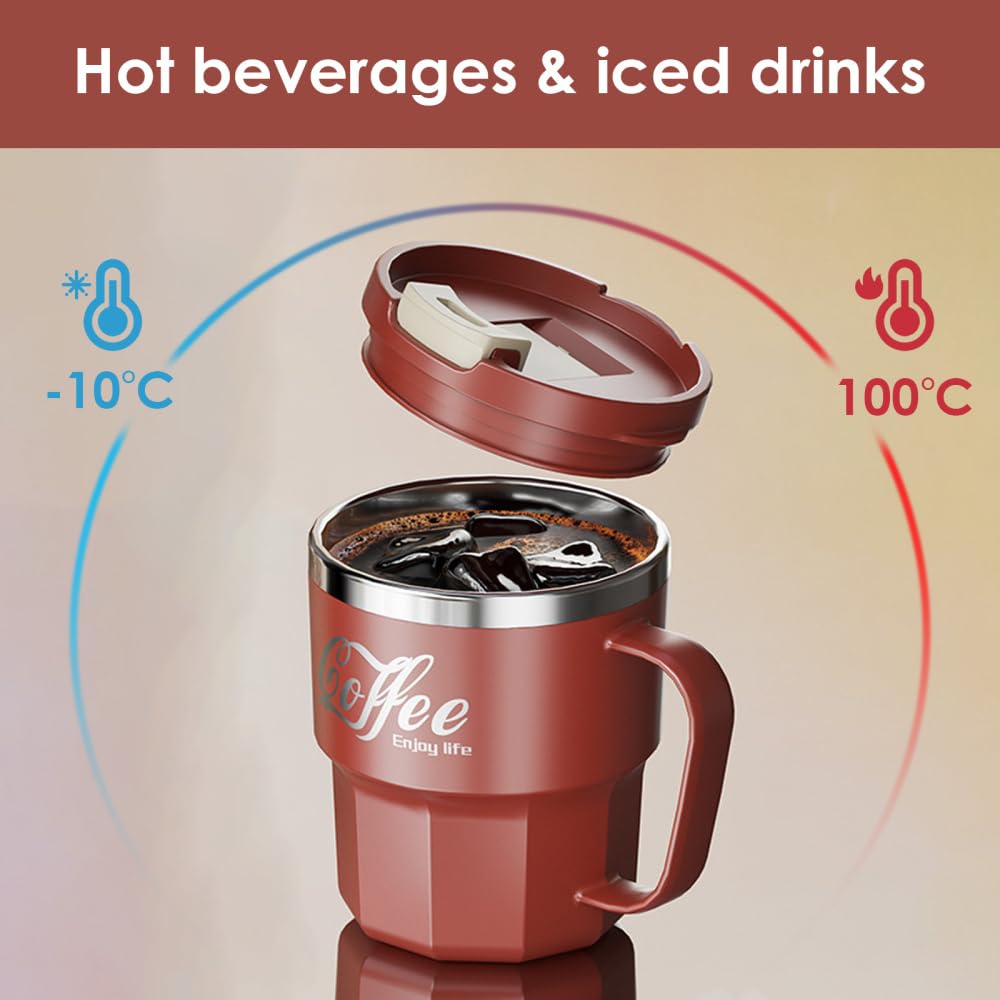 Taza de café aislada, 400 ml, taza térmica de acero inoxidable a prueba de fugas con tapa deslizante desmontable para bebidas frías calientes, café, té y cerveza