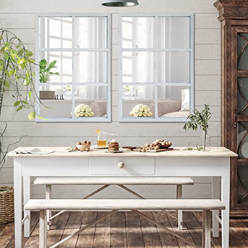 Ironsmithn Wall Mirror Farmhouse Rectangular Window Mounted Decorative Long Hanging Decoration For Bathroom Vanity, Living Room Or Bedroom (White-Iron) #TOP5