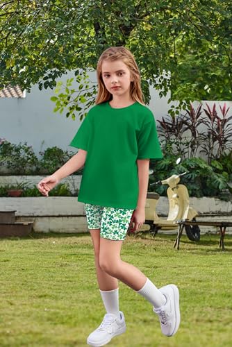 Image of Arshiner Girls Clothes Summer 2 Piece Outfits Drop Shoulder T-Shirts and Biker Shorts Kids Fashion Clothing Sets