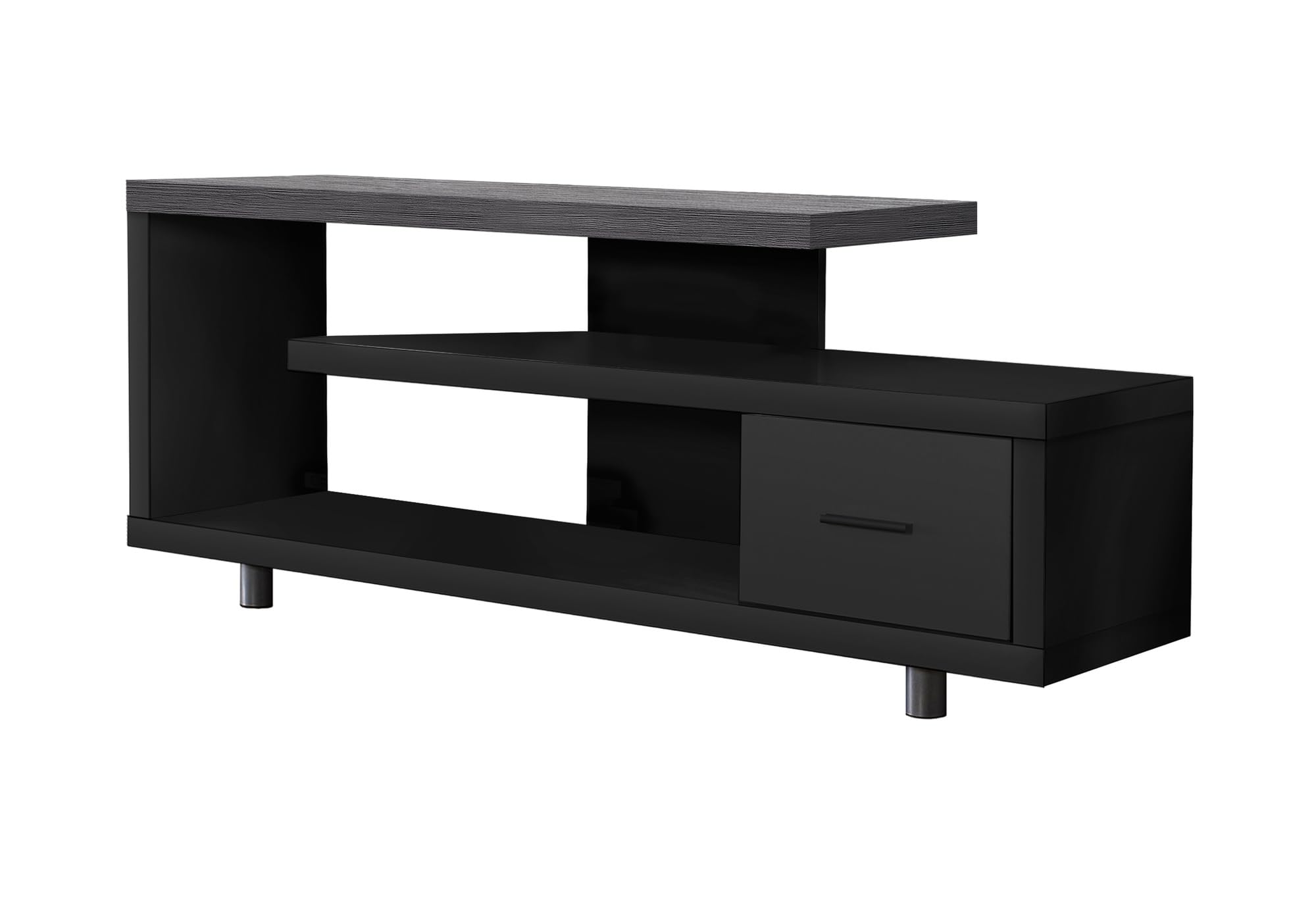 Monarch Specialties I STAND-60 L Grey TOP with 1 Drawer TV STAND, Black