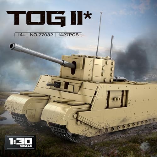 Reobrix 77032 World of Tanks Echte Lizenz TOG II* Heavy Tank Bausteine, 1427 Teile 1:30 UK Militär Panzer Klemmbausteine, WW2 Tank Armee Bauspielzeug, Geschenk Für World of Tanks-Spielfans über 14+