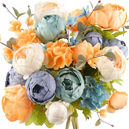 Image of FiveSeasonStuff Vintage Artificial Peonies Silk Flowers and Hydrangeas for Wedding Bridal Home Decor - Beautiful Floral Centerpiece Arrangement Decoration with 2 Bouquets (Vintage Peaceful)