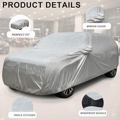 Image of Auto Hub Car Cover Compatible with Tata Sierra with Mirror Pocket, Soft Cotton Lining, Sierra Car Cover Waterproof - Metallic Silver