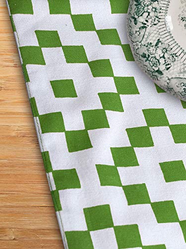 Image of Dekor World Fun with Checks Printed Green Table Runner (33x120cm) (Pack of 1)-4 Seater Dinning & Center Table