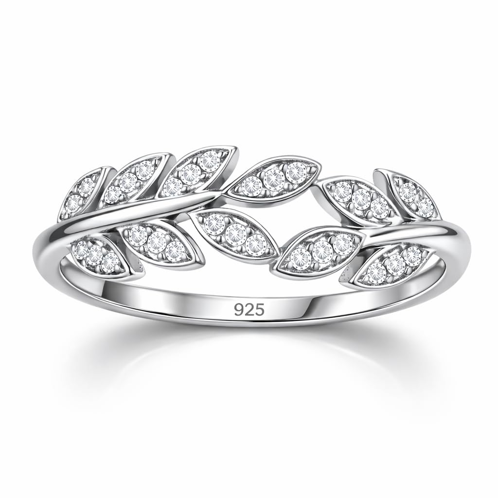 ZISTHI 925 Sterling Silver Adjustable Zircon-Studded Leaf Ring for Women | Silver/Gold Leaf Ring | Gift for Women & Girls