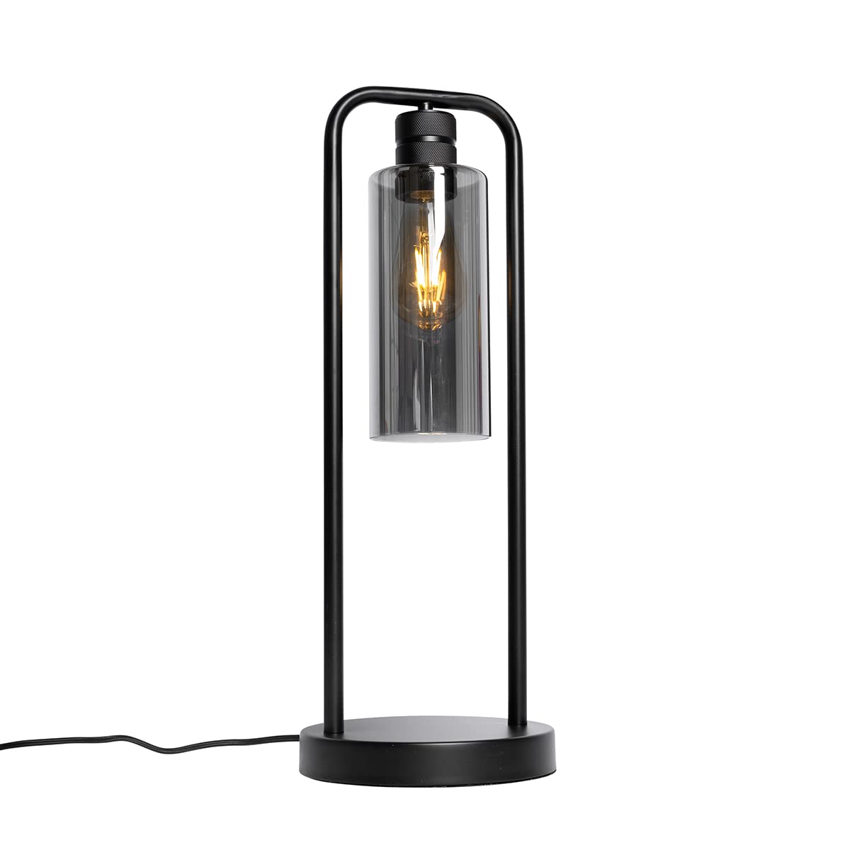 Qazqa Modern Tischleuchte mit Glas, Tischlampe - Stavelot - Schwarz mit Rauchglas, max. 40W, Geeignet für LED, 54cm, Ideal als Schlafzimmerlampe und Wohnzimmerlampe