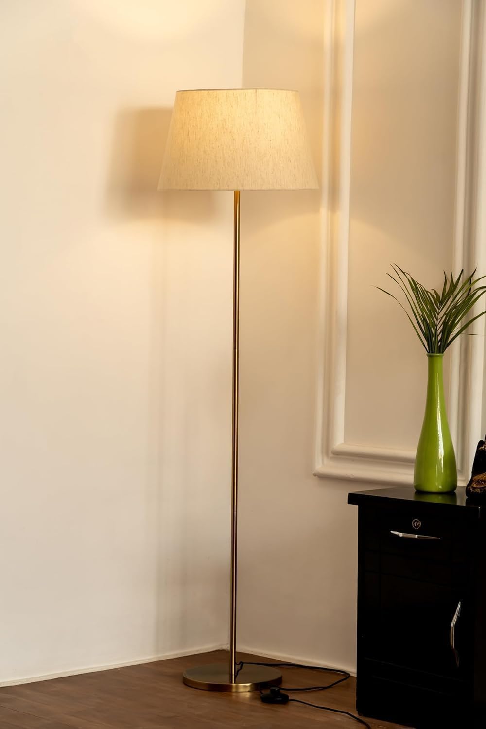 Floor Lamp with Beige Fabric Shade and Gold Metal Stand-picture-27