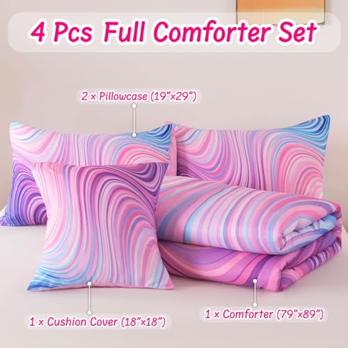 Image of Full Bedding Set for Girls, Tie Dye Superior Girls Comforter Set, Blue Pink Purple Full Size Bedding Sets