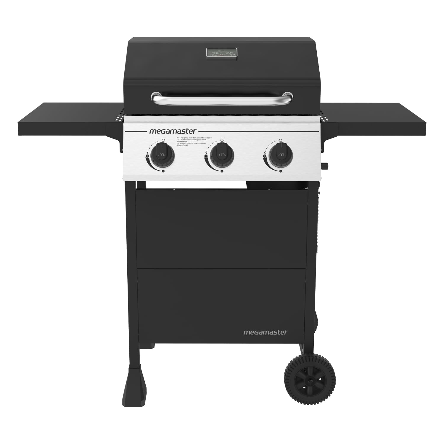 Megamaster 3-Burner Propane Gas Grill with Folding Side Tables, 30,000BTUs