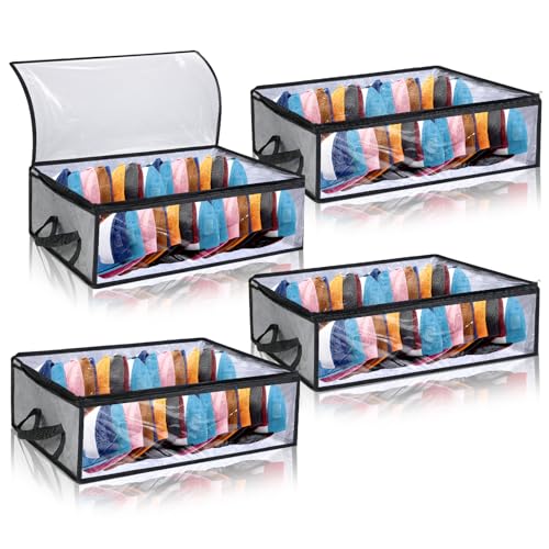 4 Pack Large Hat Storage Box for Baseball Caps, Holds Up to 40 Caps, Wide Hat Storage with 2 Sturdy Handles, Large Sports Hats Bag, Hats Organizer Case Capbox, Foldable for Home Travel