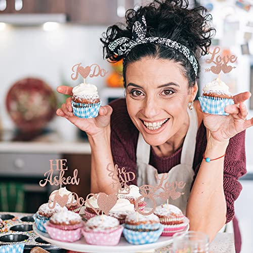 36 Pack He Asked She Said Yes Cupcake Toppers Glitter Ring Love Heart I Do Cupcake Food Picks For Wedding Engagement Bridal Shower Party Cake Decorations Supplies Rose Gold #TOP3
