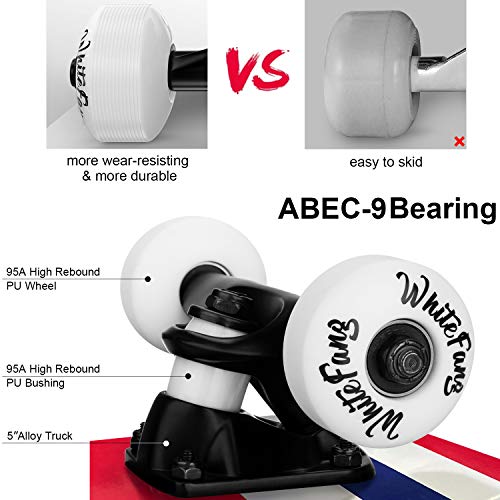 Image of WhiteFang Skateboards for Beginners, Complete Skateboard 31 x 7.88, 7 Layer Canadian Maple Double Kick Concave Standard and Tricks Skateboards for Kids and Beginners
