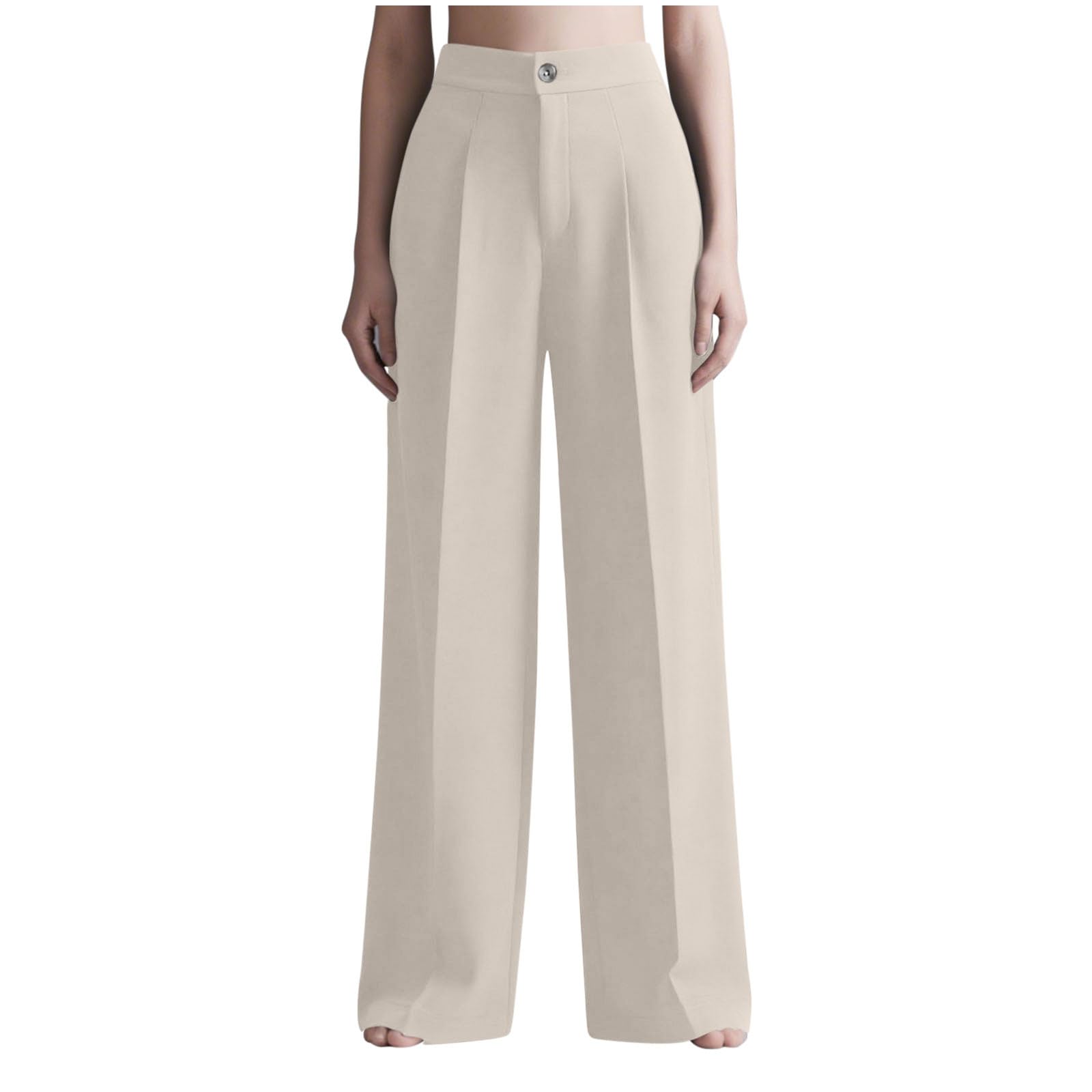 Womens Dress Pants Stretchy Button Up Work Pants Business Casual Office Trouser Pull On Straight Wide Leg Pant