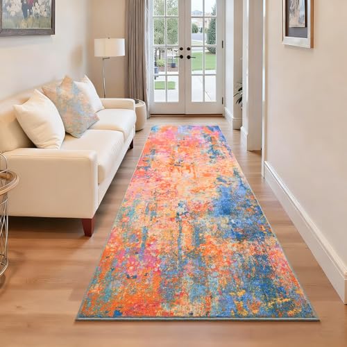 2x6 Rainbow Rug Runners for Hallways Kitchen Runner Rug Non Slip Washable Colorful...