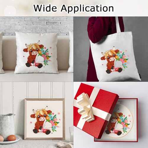 Image of Nuberlic Highland Cow Embroidery Kits for Beginners with Flowers Pattern, DIY Cross Stitch Starter Kits for Adults Including Cloth with Pattern, Hoop, Needles Instruction and Threads