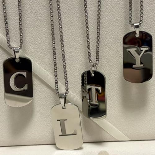 Name Necklace 26 English hollow letter dog tag pendant titanium steel men's and women's necklace couple clothing accessories, chain length 23.62 inches2