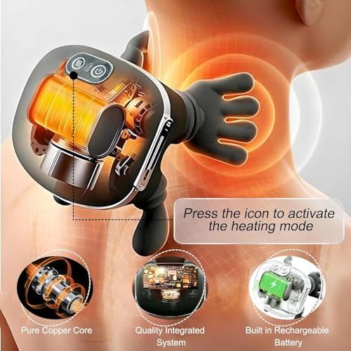 Image of Bionic Heated Massager, Wireless Portable Shiatsu Neck and Back Massager, Electric Deep Tissue 4D Kneading Massage, Simulated Human Hand Design for Pain Relief and Muscle Relax