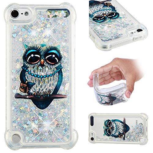 MRSTERUS Case for iPod Touch 5, iPod Touch 5 Glitter Case, Flowing Liquid Transparent Shockproof Cover,Quicksand Series TPU Case for iPod Touch 6 & iPod Touch 7 (2019) Big Eyed owl YBL