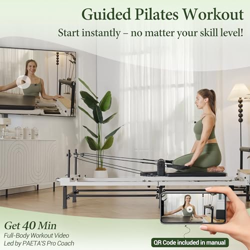 PAETA Pilates Reformer, 91" Foldable Reformer Pilates Machine with Adjustable Reformer Heights, Pilates Equipment with Piano Wire Spings and Jump Boards