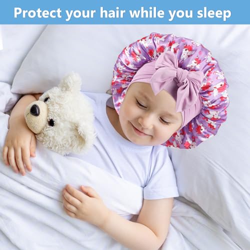 3 Pcs Kids Soft Silk Bonnets for Girls,Satin Hair Bonnets Child Sleeping Cap,Breathable Toddler Bonnet with Tie Bands3
