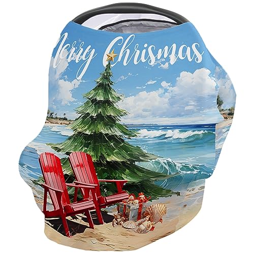 Nursing Cover for Breastfeeding Scarf, Beach Chairs Seashells Waves Xmas Tree Christmas Baby Car Covers Super Soft Multi Use for Canopy Shopping Cart Cover Blanket Stroller Cover