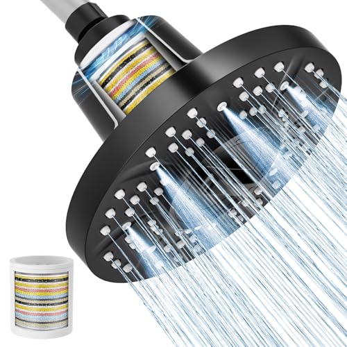 Image of SR SUN RISE Filtered Shower Head with Filters, 20-Stage Shower Head Filter for Hard Water, High Pressure Showerhead with Easy-Replace Cartridge to Remove Chlorine & Heavy Metals (7-Inch, Black)