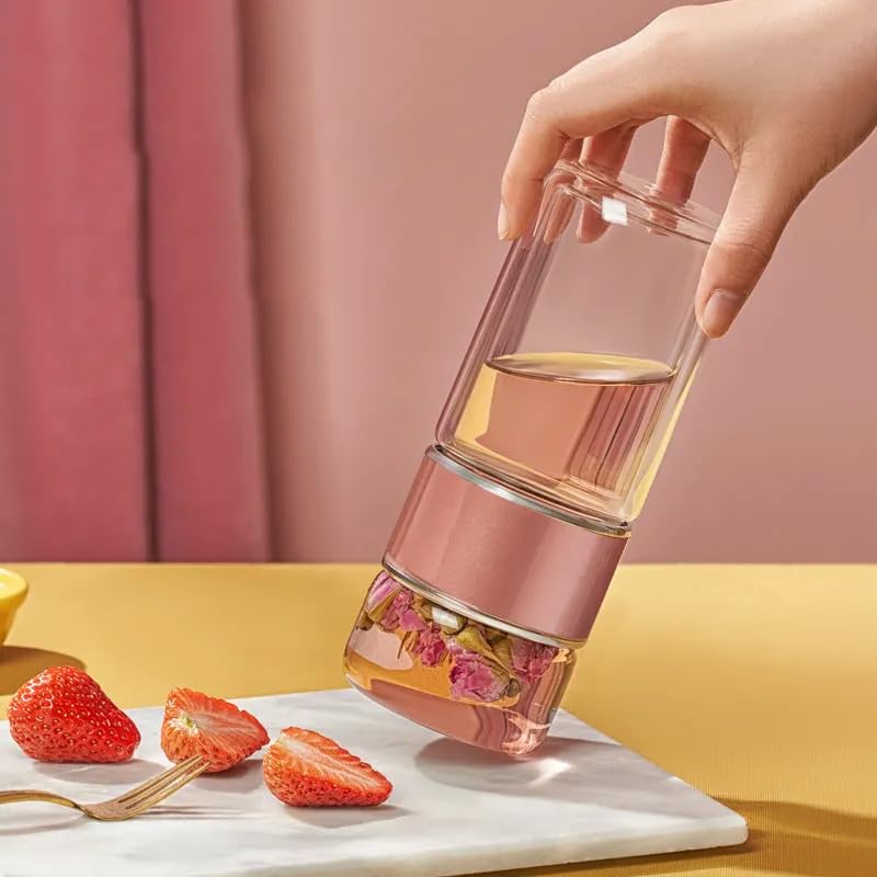 Image of 420ML Double-Layered Insulated Glass Tea Infuser Bottle | Tea & Water Separation Design for Loose Tea, Detox, & Fruit Water | Portable Glass Cup for Travel, Camping & Gifting