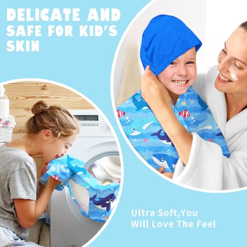 Image of Shark Boys Beach Towel with Hoodie for Kids Toddlers Age 4-8,Shark Blue Bath Towels Shower Wrap for Boys, Hooded Poncho Beach Blanket for Pool Swimming Cute Wearable Bath Towel for Child
