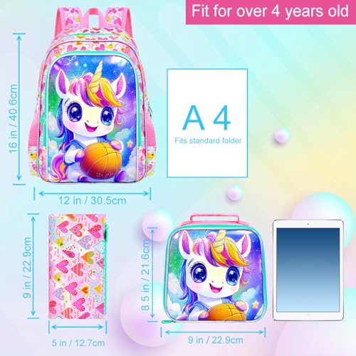 Image of 3Pcs Unicorn Backpack, 16 inch Girls School Bookbag Set with Lunch Box,Kids Backpacks for Elementary Preschool Kindergarten (Pink)