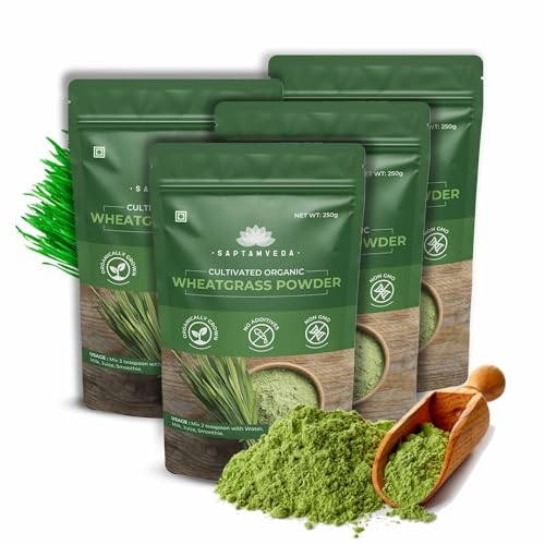 SAPTAMVEDA 100% Organic Wheat Grass Powder 1 Kg (250 Gm * 4) (Pack of 4) Non-GMO, Vegan, Superfood | Antioxidant, Energy, Detox, Immunity Booster, Skin Health| Resealable Bag SAPTAMVEDA 100% Organic Wheat Grass Powder 1 Kg (250 Gm * 4) (Pack of 4) Non-GMO, Vegan, Superfood | Antioxidant, Energy, Detox, Immunity Booster, Skin Health| Resealable Bag